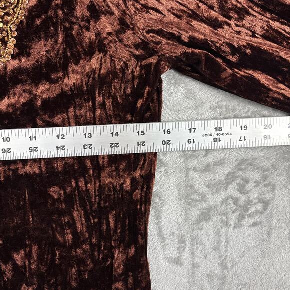 Vintage Page Brown Velvet Embellished V-neck Long-sleeve Top Size XS - Picture 4 of 6